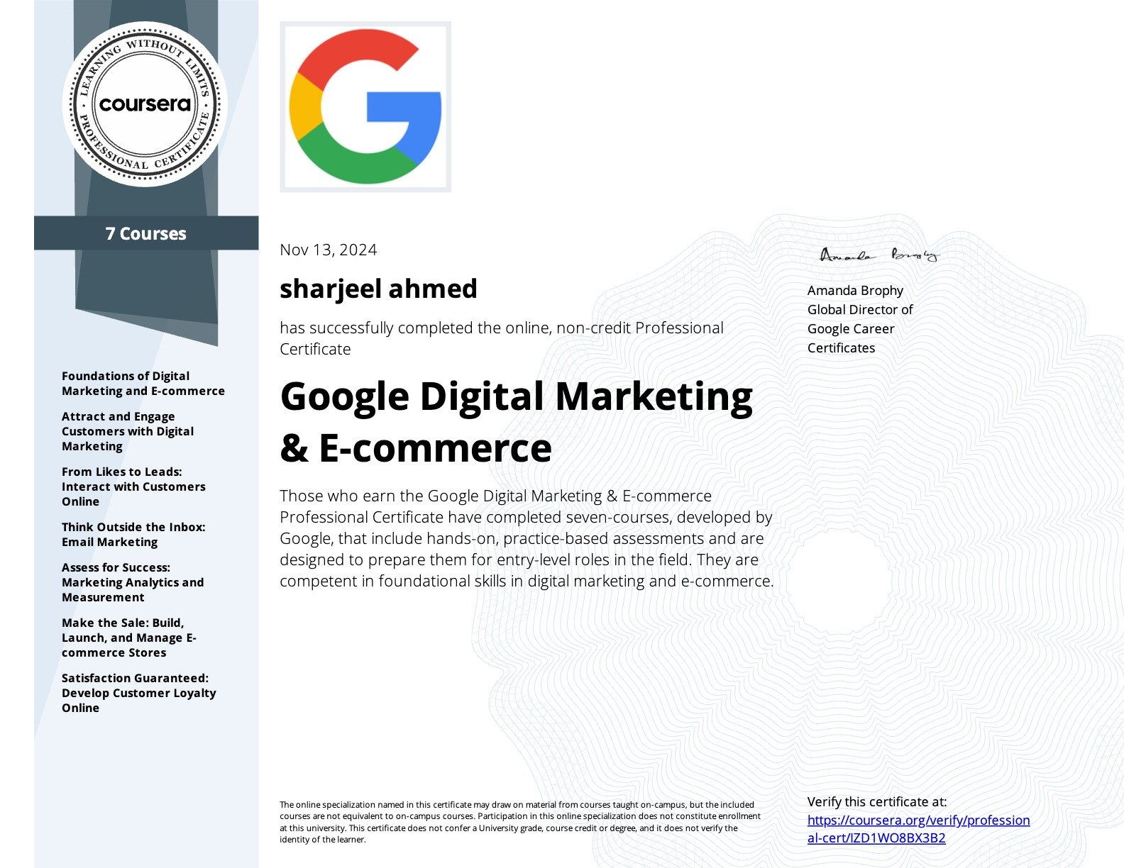 Google Digital Marketing
& E-commerce Specialization